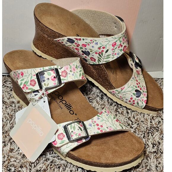Birkenstock Papillio Dorothy Wedge Sandals Meadow Flowers Beige Size 7 - Picture 11 of 11